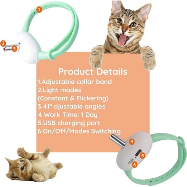 Laser Pointer Cat Collar - Portable Automatic Laser Light Cat Toy, USB Rechargeable Interactive Collar