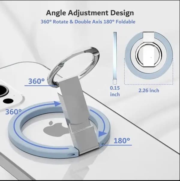 1 st Justerbar Magnetisk Telefonring Grepphållare med Stöd Säker Montering Ergonomisk Fingerögla Slim Hands-Free Vit