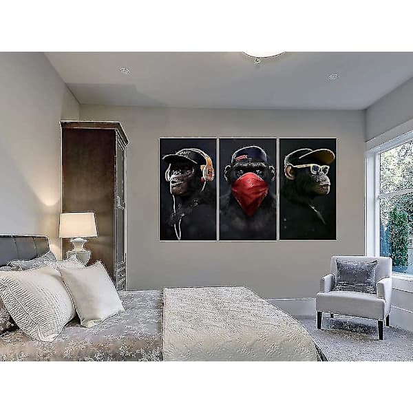 Wise Monkeys Canvas Tryck Canvas Tavlor för Vardagsrum Modern Heminredning 30x50cm 3 Delar, Endast En Canvas Vas