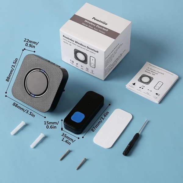 Wireless Doorbell, IP55 Waterproof, 300m Range, 55 Customizable Melodies, 5 Volume Levels, Quick Wireless Installation