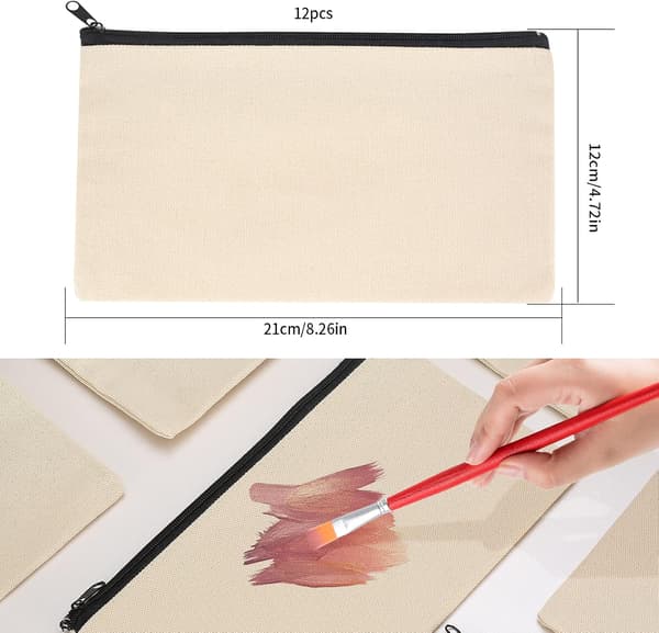 1 st (beige) Sminkväska i Canvas, Kosmetikväska för Resor, DIY Blank Canvas