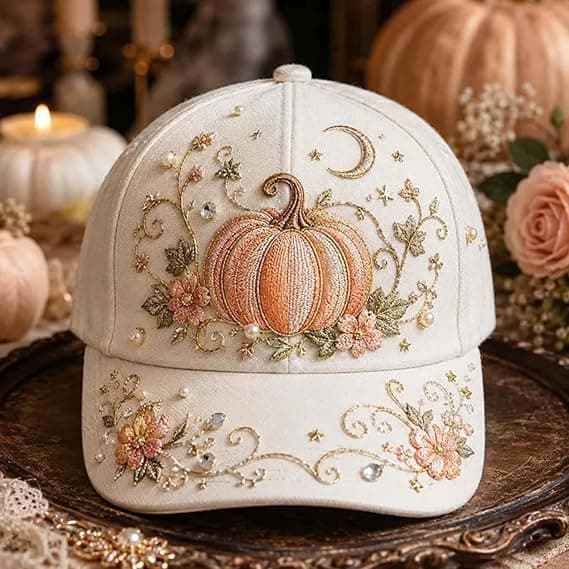 3D Halloween Broderet Baseballkasket til kvinder, Vasket Bomuldshat med Græskar Spøgelse Broderi A A A