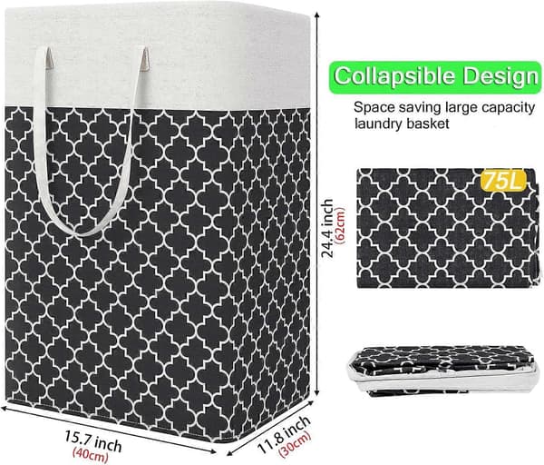 Large Laundry Basket - Freestanding Waterproof Laundry Hamper with Extended Handle - Foldable Tall Laundry Basket
