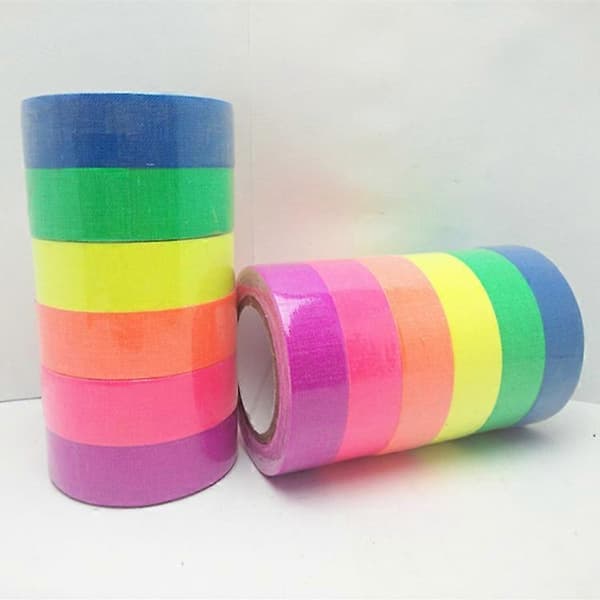 6 kpl UV-mustavaloreaktiivisia 1,5 cm X 5 m per väri fluoresoiva kangas-/neon-gaffateippi [DB]