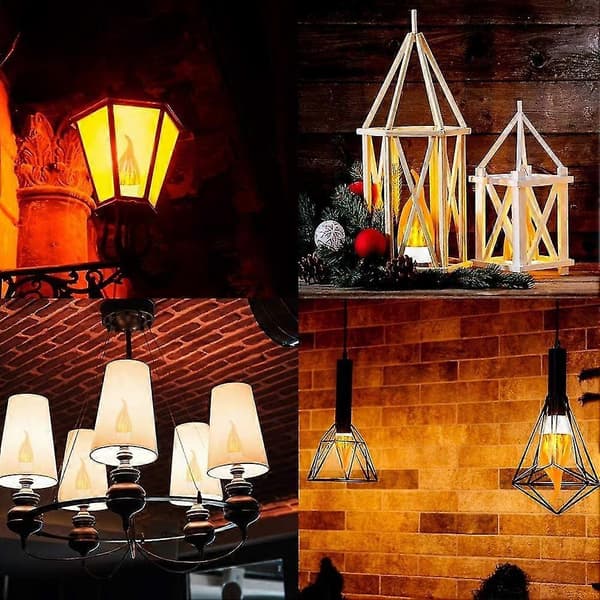 4-pakning 3W E14 LED-lampe med flammeeffekt, 3 lysmoduser, dekorativ lampe