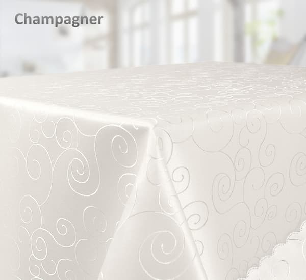 Damastduk med ornament - strykfri bordsduk - fläckavvisande, lättskött bordslinne - bordsduk, fyrkantig 120x180 cm, champagne