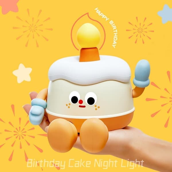 Happy Birthday Natlampe - Kageformet blød silikone LED-lampe, USB-genopladelig til børneværelset