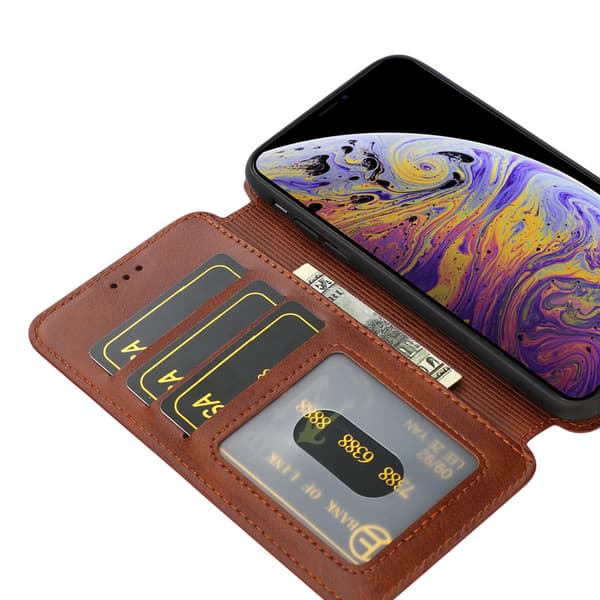 Brunt Plånboksfodral, Premium Läderfodral Folio Flipskydd med Ställfunktion Trådlös Laddning fo
