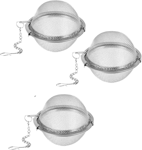 3 tebolde i rustfrit stål med net – Genanvendelig teinfuser til løse teblade med kædekrog, nem rengøring, holdbar tesigte