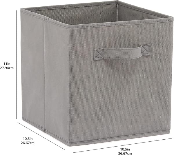 Foldable Fabric Storage Cube/Organizer with Handles, 6-Pack, Solid Gray, 10.5 x 10.5 x 11 inches