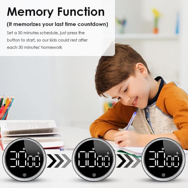 Digital Kitchen Timer - Black, Magnetic Countdown Timer with LCD Screen, 3 Adjustable Volumes and 2 Brightness Levels