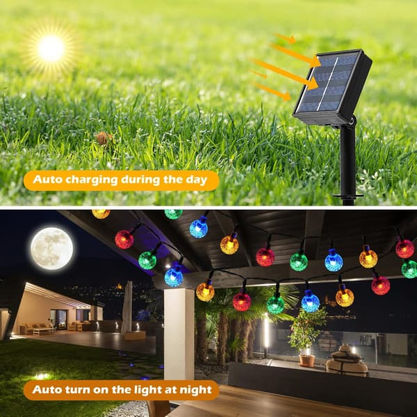 Udendørs solcellelamper - 12M 100 LED solcellelamper, 8 tilstande solcellelamper til have, jul, fest (flerfarvet)