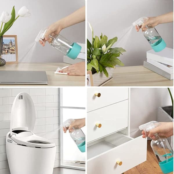 Clear Glass Spray Bottles with Silicone Sleeves, Refillable Empty Bottle for Cleaning Solutions, Spray
