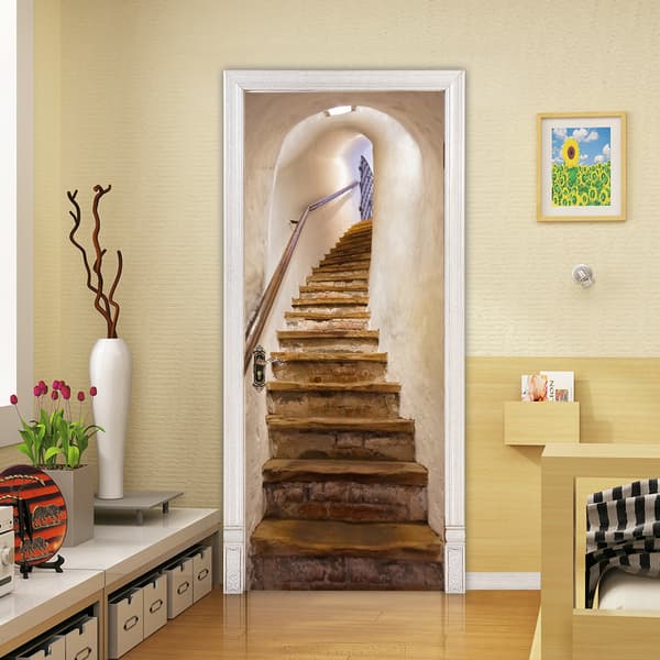 77 * 200CM Dörrdekaler, 3D Inredning Sovrumsdekoration Trompe l'oeil