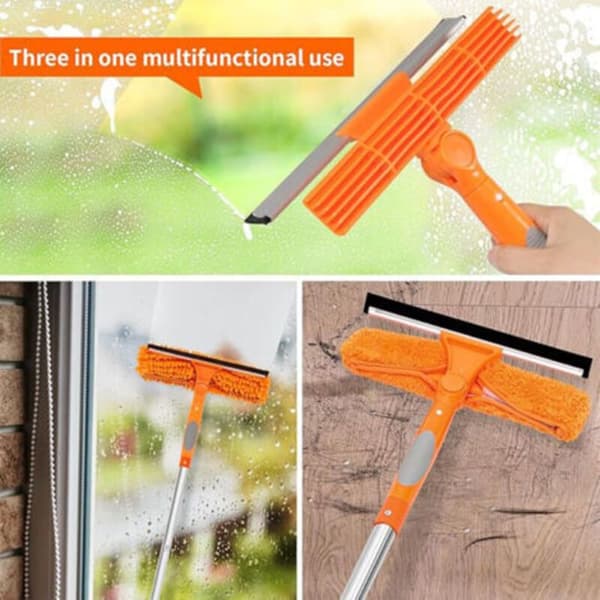 Broom for High Ceilings - Extra Long Cleaning Kit with Cobweb Duster and Window Squeegee for Ceilings, Ceiling Fans, Furniture, Exterior Windows, Home