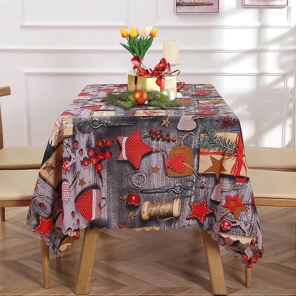 180 x 150 cm Rektangulær Juleduk Stor Vaskbar Julebordduk Vanntett Rød Julebordduk (Rød og Grå)
