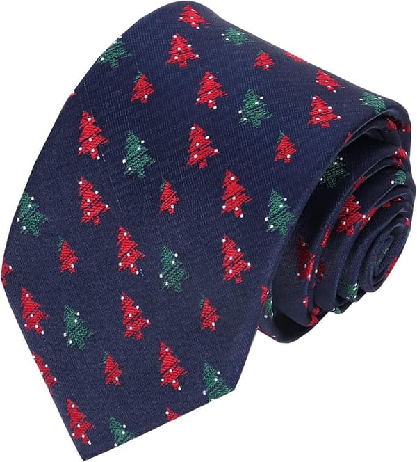 Juleslips for menn, julefest herreslips i silke, juletre.