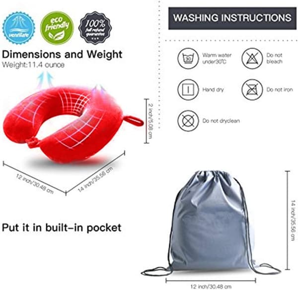 Resekudde - Nackkudde i Memory Foam, Lyxig Lättviktig Kompakt Camping Snabbpack, Sovkudde (Röd) Red
