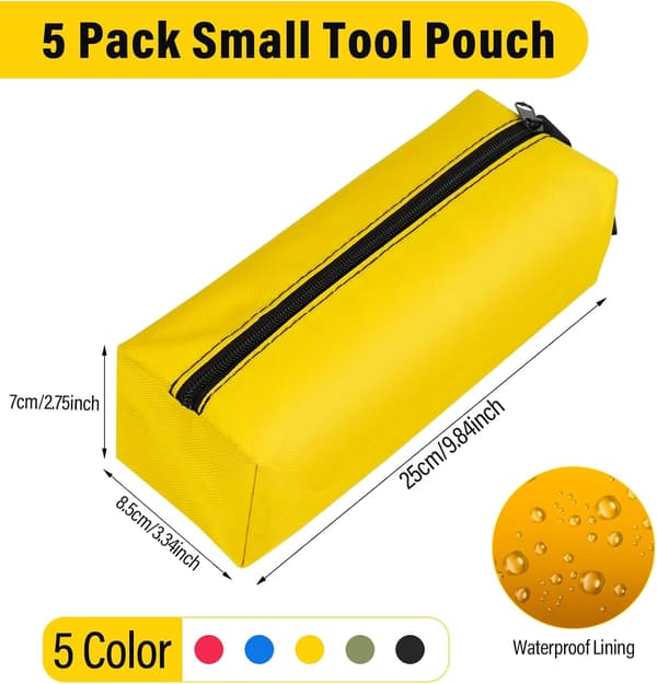 5-pack: Small Tool Storage Bag - Canvas Zipper Pouch for Screwdrivers, Pens, and Small Items