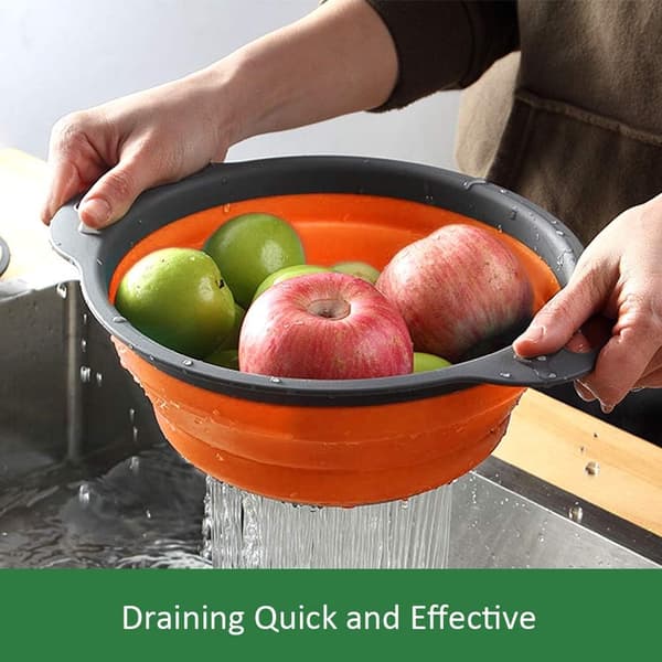 3-piece foldable kitchen colander, collapsible colander basket for pasta, vegetables, fruit (blue, green, orange)