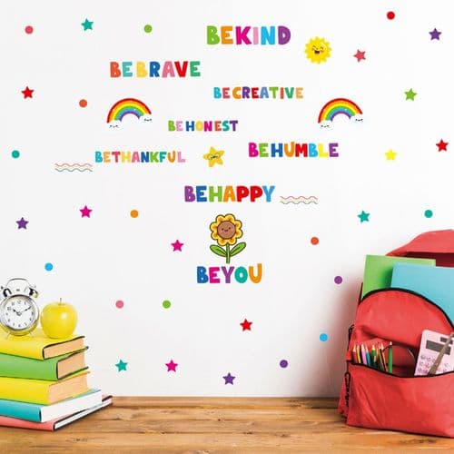 Colorful inspirational wall decals with motivational phrases, stickers
