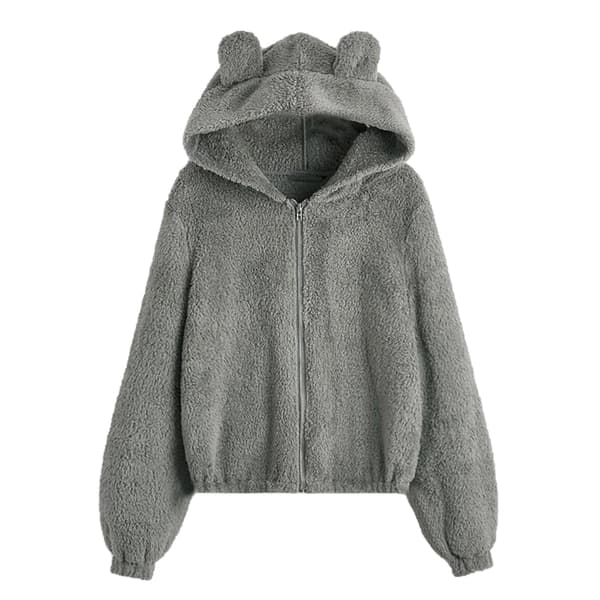 Oversized strikket sweatshirt-cardigan med hætte til damer - Grå - Størrelse M Grå M Gray M
