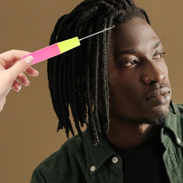 Dobbeltendte heklenåler med bambushåndtak for dreadlocks for hårfletting og parykkmakeri