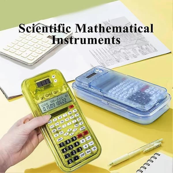 Luxmoc Multifunctional Scientific Calculator Transparent Pencil Case Time Display Scientific Function Calculator Yellow[DB] Yellow Yellow
