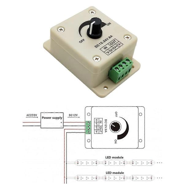 Spenningsregulator DC-DC Spenningsstabilisator 8A Strømforsyning Justerbar Hastighetsregulator DC 12V LED Dimmer 12 V [DB]
