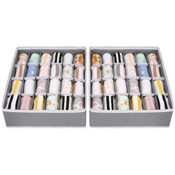 Storage Boxes for Packing, 24 Compartment Foldable Drawer Organizers for Socks Scarf Storage, Grey