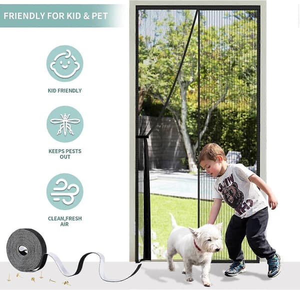 Magnetic Door Screen 90 x 210 cm, Heavy Duty Fly Screen for Doors with Strong Magnets, Durable Mesh Curtains Keep Insects Out