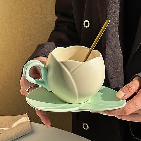 1 set ceramic tulip coffee cup with saucer, smooth surface, heat-resistant teacup for home