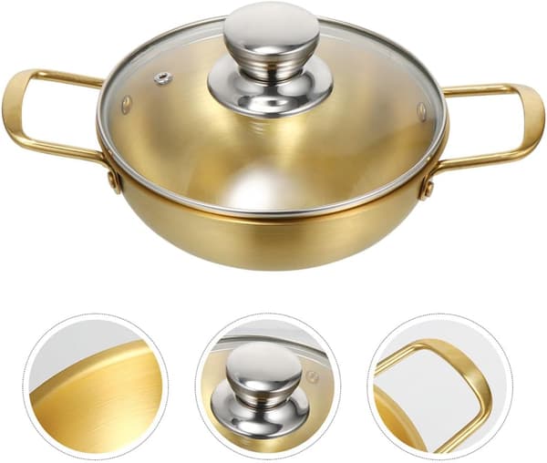 Ramen-gryde i rustfrit stål, koreansk ramen-gryde 5,5 l, gyldent rustfrit stål