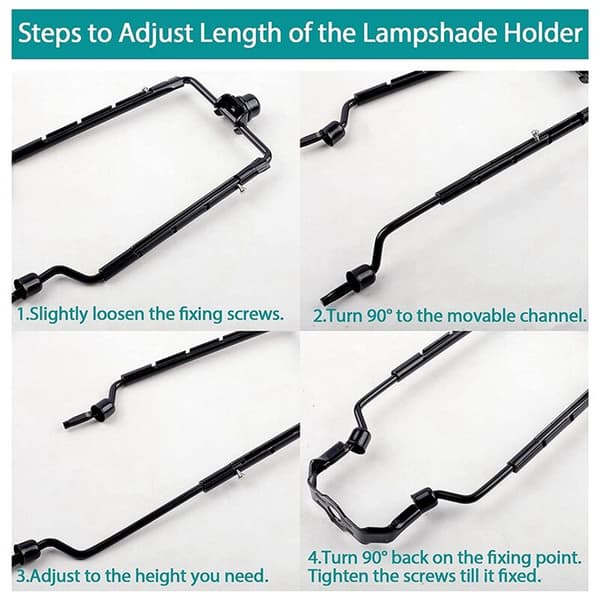 7 tommer lampeskærm harpeholder justerbar lampeharpesæt E14, E26, E27 lysbaseadapter sort hornramme lampeskærmholder