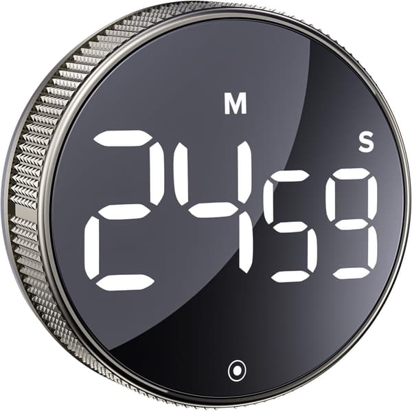 Køkkentimer, Timer med LED Digital Display, Justerbar Lydstyrke og Lysstyrke - Batterier Medfølger Ikke (Sølv)