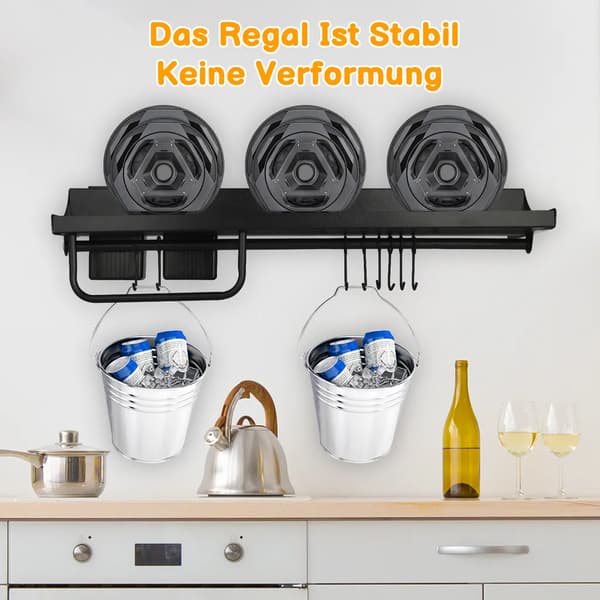 Spice Rack Wall, 50 cm Wall Mounted Kitchen Shelf with 8 Hooks, Hanging Kitchen Holder Without Drilling for Kitchen, Bathroom