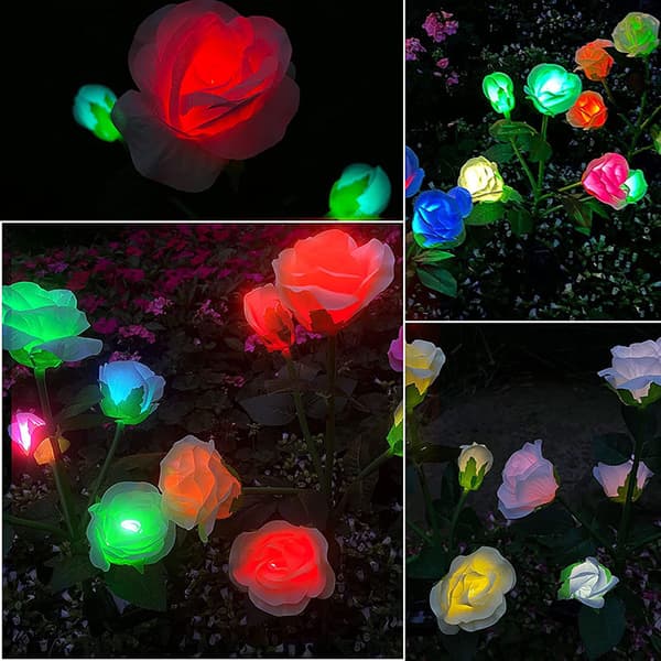 Röda rosen-set med 2 konstgjorda rosor LED-solcellslampor för utomhusbruk
