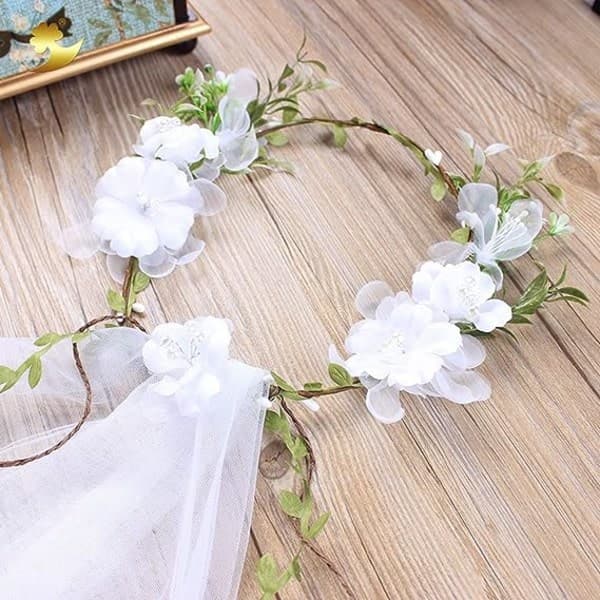 Bryllup Brudeslør Blomster Guirlande Slør Blomsterkrans Slør Boho til Bryllup Strand