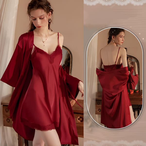 Damekjole Nattkjole Sateng Sexy Nattøy Pyjamas (1 Del)