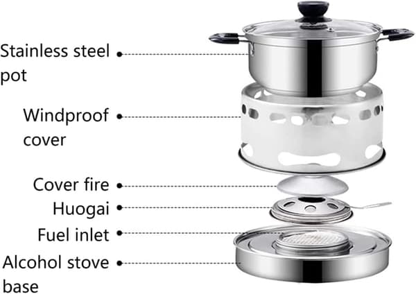 Spritalfons med gryde rustfrit stål hot pot spritvarmer hjem restaurant køkken spritsæt