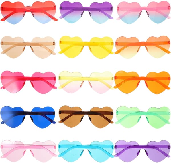 15 Pcs Heart Shaped Rimless Sunglasses Lightweight Tinted Candy Glasses