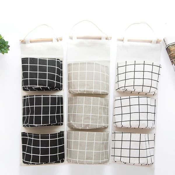 3-pack hängande väskor, dörr- och väggorganisatör med 3 fickor, vägg