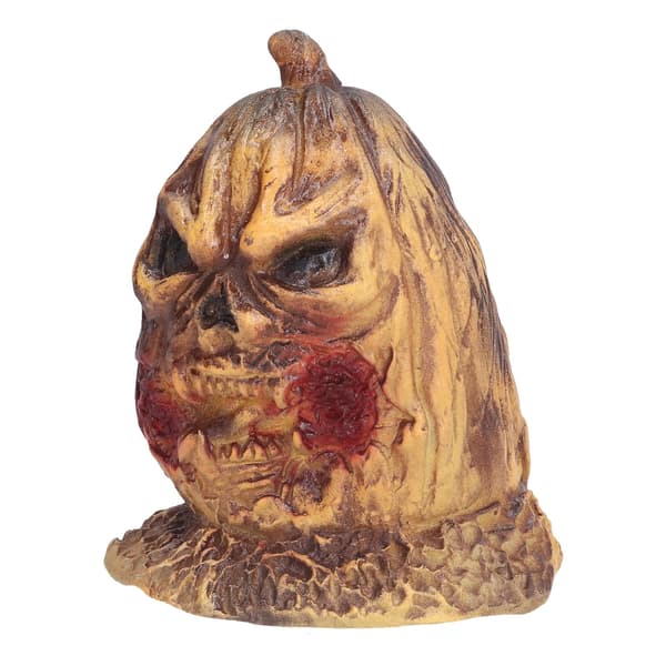 Skummelt gresskarhode-lampe i harpiks Halloween hjemmedekorasjon Halloween skulpturpynt#B