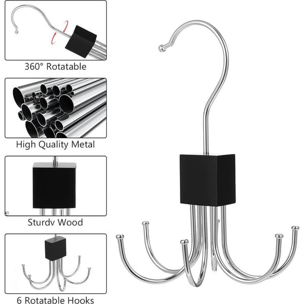 Set med 2 bälteshållare, 360° rotation, metall, 12 krokar, garderobsorganisatör