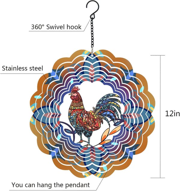 Havedekoration - 3D vindspil - Hane Metal Vindmølle - Kyllingegaver til Kvinder Mor Bedstemor C C
