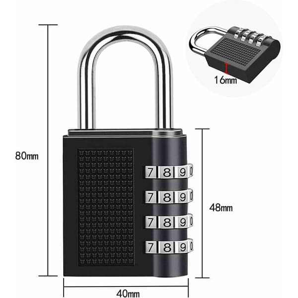 4-digit combination padlock for school, gym, outdoor - heavy duty - black -
