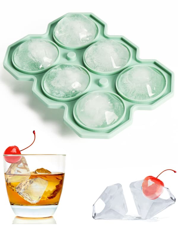 Stora isformar för isbitar, 6X diamantformade isbitar, smälter långsamt, håller whiskydrycker längre och fräschare. Silikonform för isbitar