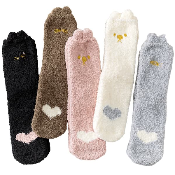 Women's Soft Fuzzy Solid Striped Winter Material Socks - Cozy Microfiber Home Socks - Crew Style, Size 9-11
