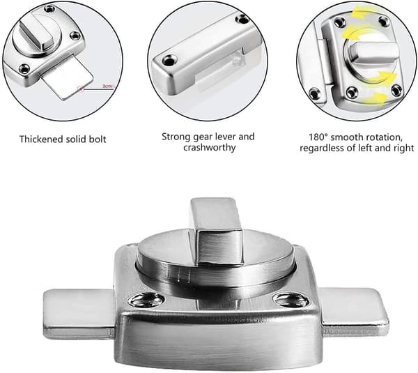 Lock Latch Bathroom Door Cabinet Window Swivel Latch Security Lock, Silver silver silver