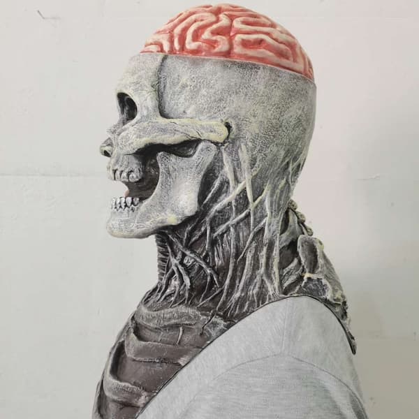 Läskig hjärn-exploderande huvudbonad, rolig och skrämmande latexmask, dödskallemask